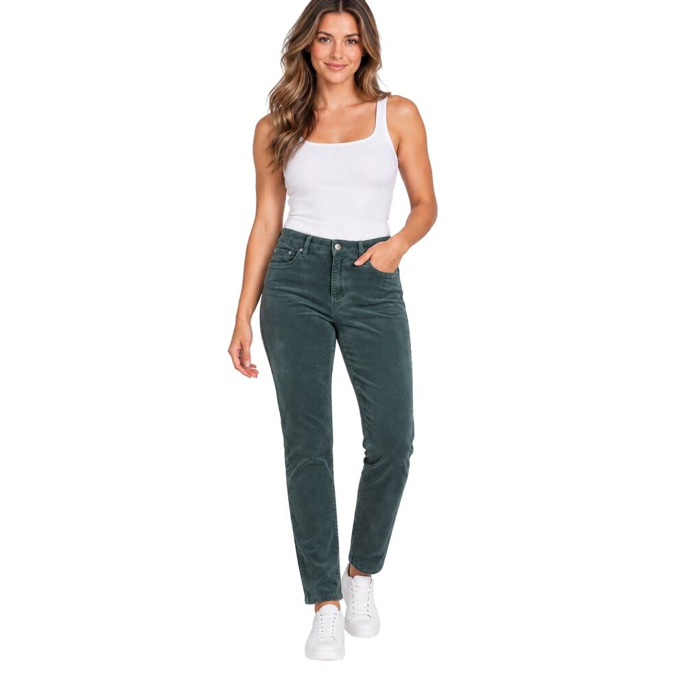 High rise skinny pilcro brushed corduroy ankle velour pants teal career sz 27